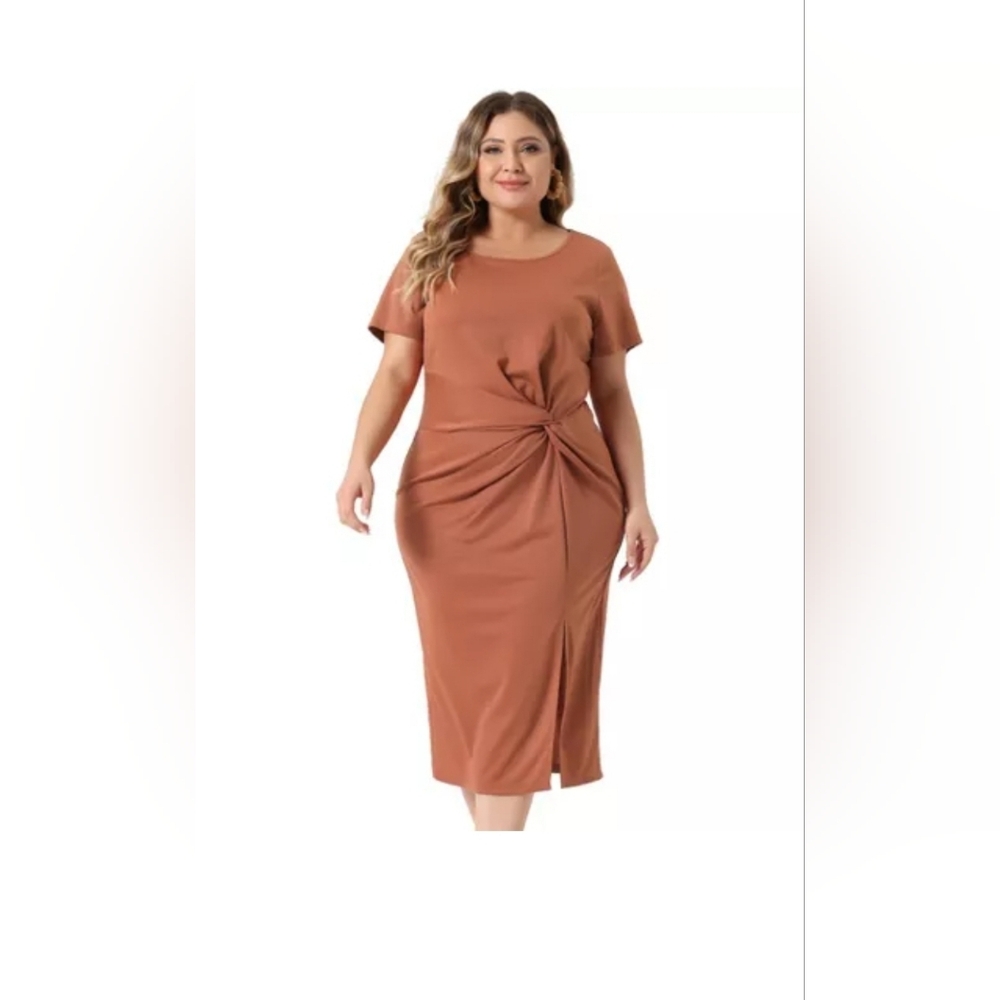 Nwt 2x Agnes Orinda Women's Plus Size Round Neck Tie Knot Front Short Sleeve Sid - Picture 3 of 3